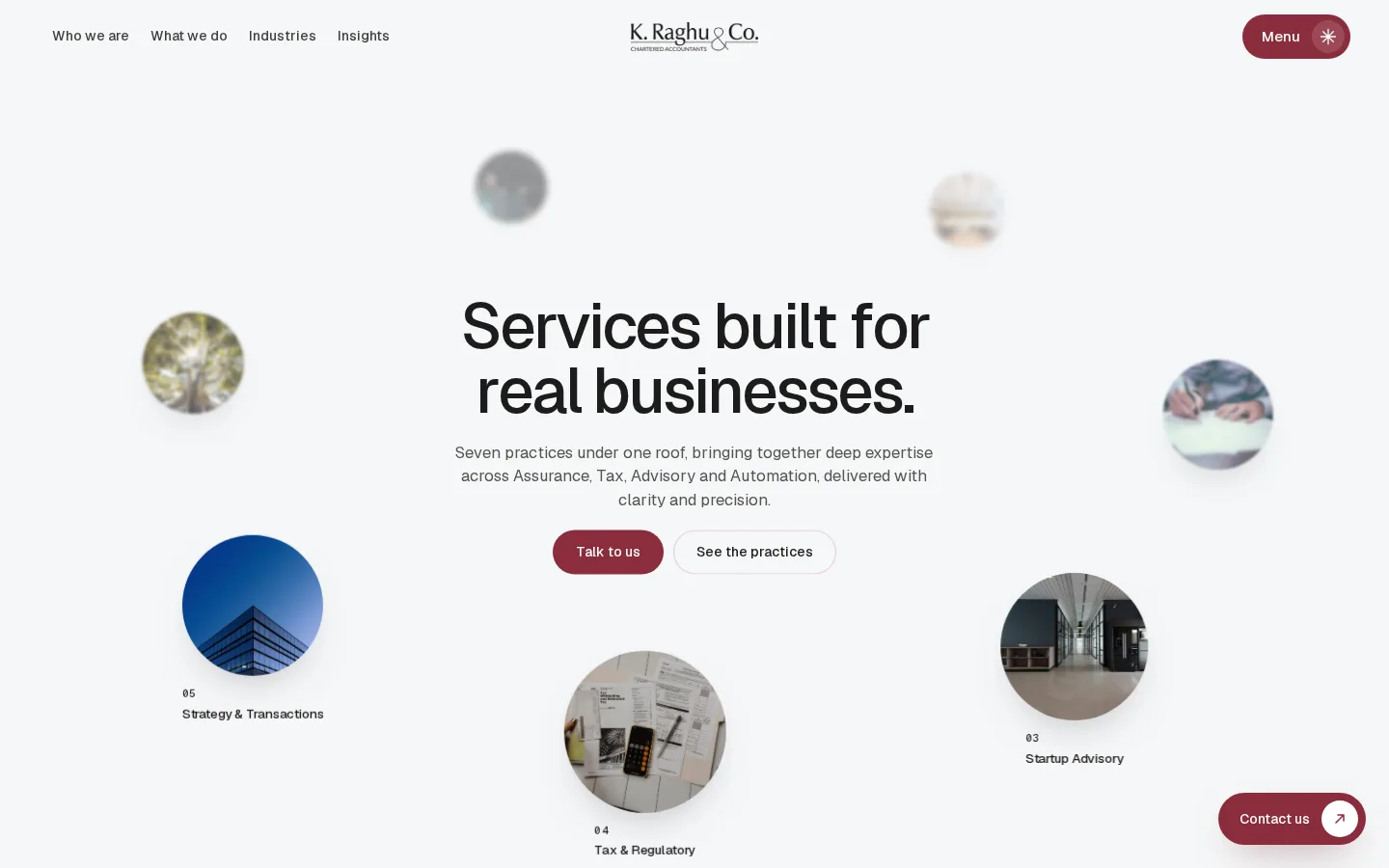 Services page presenting seven practices