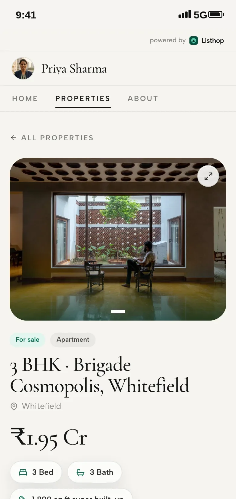 A property listing on a Listhop agent page